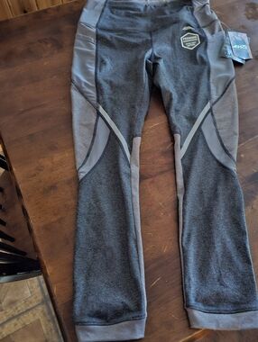 Avia Premium Compression Yoga Pants Womens Small Pockets Gray Black Gym NWT
